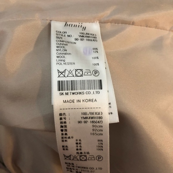 Hanii Y Wool Designer Double Breasted Pea Trench Coat Tan 42 L - Picture 9 of 11